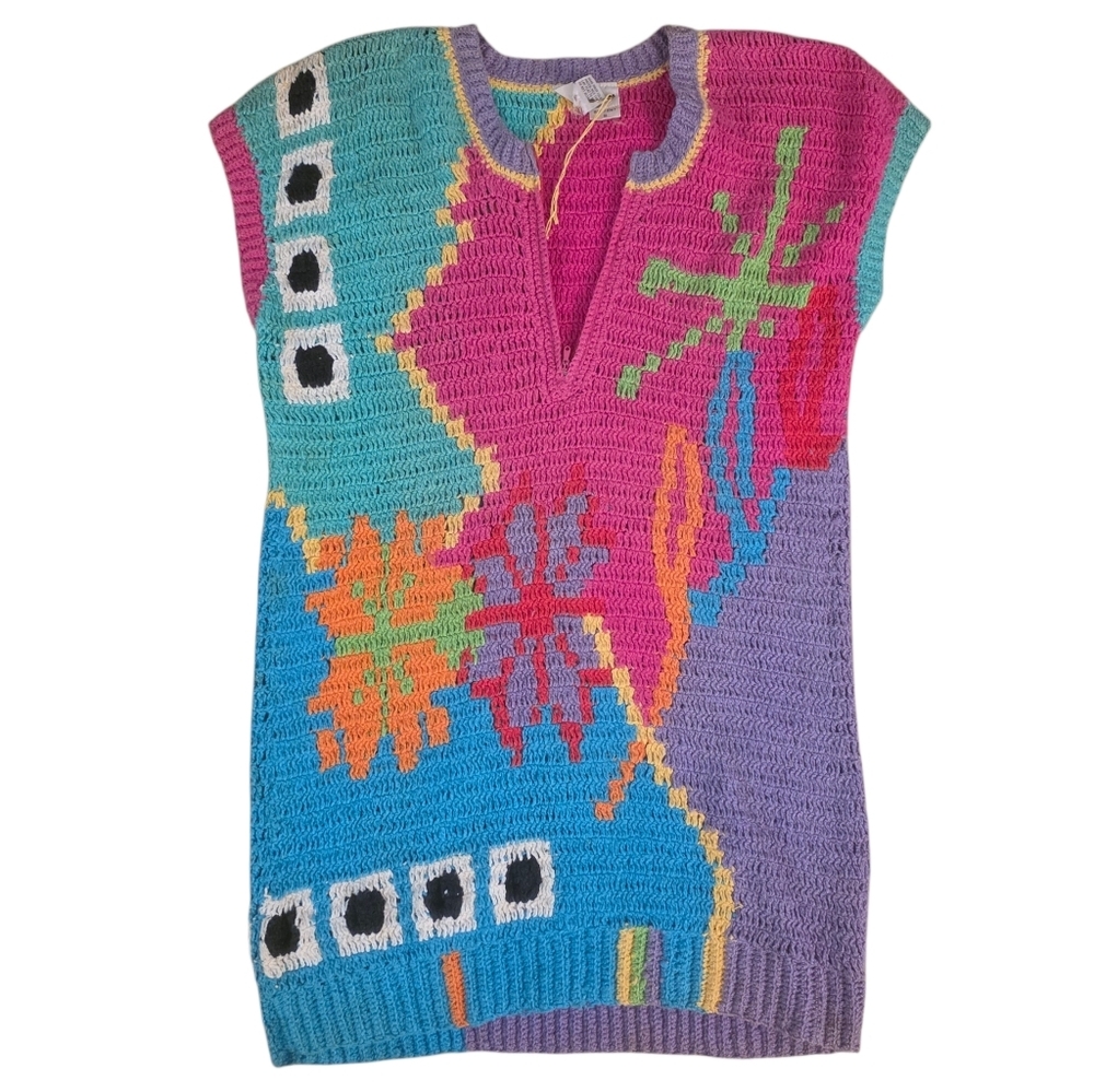 Vintage Ann Wi Hand Knit Sleeveless Pullover Tunic Shirt- S